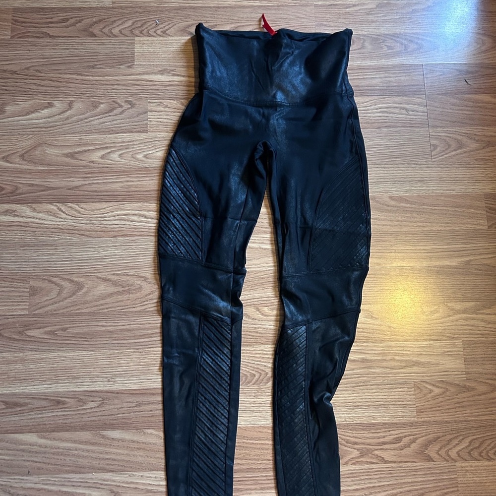 SPANX Black High-Waist Faux Leather Moto Leggings